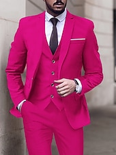 abordables Costumes formels-Costumes de mariage pour hommes Noir Vert foncé Solide Ajustement taillé 3 pièces à simple boutonnage un bouton