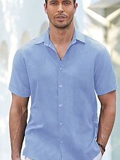 cheap Vacation-Men&#039;s Shirt Linen Shirt Guayabera Shirt Summer Shirt Beach Shirt Button Up Shirt Plain Vacation Casual White Blue Khaki Gray Short Sleeve Lapel Summer Clothing Apparel Patchwork