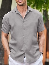 cheap Vacation-Men&#039;s Shirt Linen Shirt Guayabera Shirt Summer Shirt Beach Shirt Button Up Shirt Plain Vacation Casual White Blue Khaki Gray Short Sleeve Lapel Summer Clothing Apparel Patchwork