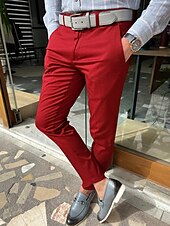 お買い得  チノパン-男性用 ズボン チノパン チノパンツ ポケット 平織り 履き心地よい 高通気性 アウトドア 日常 お出かけ ファッション カジュアル ルビーレッド ブルー