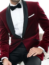 economico Blazer e Giacca-Giacca blazer da uomo in velluto per feste casual taglio regolare a tinta unita monopetto a un bottone borgogna