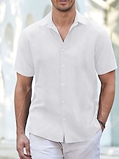cheap Vacation-Men&#039;s Shirt Linen Shirt Guayabera Shirt Summer Shirt Beach Shirt Button Up Shirt Plain Vacation Casual White Blue Khaki Gray Short Sleeve Lapel Summer Clothing Apparel Patchwork