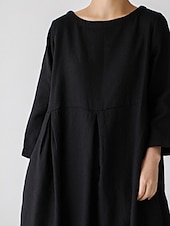 olcso design pamut és len ruhák-Női Keki zöld Fekete Sárga Nyár Tavasz Ősz Maxiruha Pamut vászon ruhák hétköznapi ruha Pamut nyári ruha Alkalmi Napi Alkalmi Utcai stílus Szabadtéri Vakáció Napi Laza öltözet Sima Terített nyak