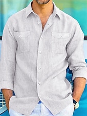 economico Vacanza-Per uomo Camicia camicia di lino Camicia in lino e cotone Camicia estiva Camicia da spiaggia Camicia con bottoni Liscio Informale Giornaliero Nero Bianco Blu Cachi Manica lunga Collo ripiegabile