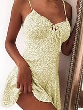abordables Robes fleuries-Mini robe Femme Robe casual Sans Manches Printemps Eté - chaud robe sexy Lacet Imprimer Floral Vacances Fin de semaine Mince 2023 Boom Vente Robe Jaune foncé Rose Claire Blanche Jaune Pourpre fonc