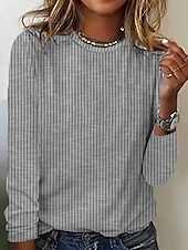 preiswerte Streifen- und geometrisches T-Shirt-Damen T Shirt Gestreift Basic Langarm Rundhalsausschnitt Normale Oberteile Täglich Wochenende Bedruckt Rosa Blau Grün Grau Herbst Winter