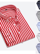 cheap Men&#039;s Button Down Shirts-Men&#039;s Dress Shirt Striped Shirt Button Down Shirt Collared Shirt Striped Wedding Work Black-White White Red Navy Blue Long Sleeve Clothing Apparel Patchwork