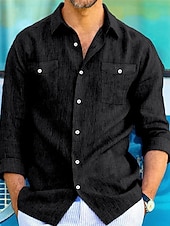 economico Vacanza-Per uomo Camicia camicia di lino Camicia in lino e cotone Camicia estiva Camicia da spiaggia Camicia con bottoni Liscio Informale Giornaliero Nero Bianco Blu Cachi Manica lunga Collo ripiegabile