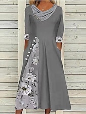cheap Print Floral Dresses-Women&#039;s Summer Dress Print Dress Fashion Streetwear Modern Outdoor Vacation Street Loose Fit Half Sleeve V Neck Pink Blue Khaki Gray Summer Spring