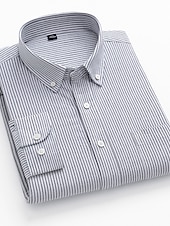 economico camicie oxford da uomo-Per uomo Camicie Camicia a righe Camicia abbottonata Camicia Oxford Banda Matrimonio Ufficio e carriera Verde chiaro Blu reale Verde Kaki Manica lunga Colletto Quattro stagioni Abbigliamento Stampa