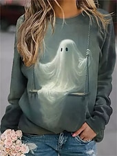 olcso Pulóverek és pulóverek-Női Pulóver Halloween pulóver Grafika Sportok Utcai sikk Buli Szürke Halloween Hétköznapi Kerek Hosszú ujj Felső Mikroelasztikus Ősz &amp; tél