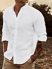 economico Camicie di lino-Per uomo Camicia di lino Camicia Estiva Abbigliamento da spiaggia Camicia con Bottoni Camicie sbottonate Semplice Vacanza Casuale Bianco Giallo Rosa Blu Manica Lunga Bavero Primavera &amp; Estate