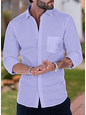 preiswerte Businesshemden für Herren-Herren Oberhemd Hemden mit französischen Manschetten Kragenhemd Knopfhemd Wellen Hochzeit Arbeit Schwarz Weiß Rosa Marineblau Langarm Umlegekragen Ganzjährig Bekleidung Button-Down