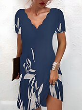 levne květinové šaty-Womenské mini šaty neformální šaty drobné šaty letní šaty posunovací šaty módní stylové základní dovolená každodenní data pravidelný střih květinové krátké rukávy srdcového výstřihu černé a bílé