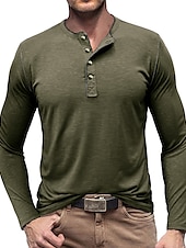 olcso Alkalmi Henley póló-Férfi Gombos póló Henley ing Tee Top Hosszú ujj Henley Nyár Sima Divat Dizájn Alap Vakáció Utca Alkalmi Fehér Sárga Piros Férfi felső póló