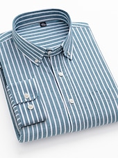 economico camicie oxford da uomo-Per uomo Camicie Camicia a righe Camicia abbottonata Camicia Oxford Banda Matrimonio Ufficio e carriera Verde chiaro Blu reale Verde Kaki Manica lunga Colletto Quattro stagioni Abbigliamento Stampa