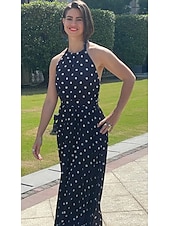 abordables Robes de vacances-robe décontractée pour femme robe swing robe à pois robe longue robe maxi robe en mousseline plissée vert noir bleu sans manches imprimé printemps été licou vacances plage tous les jours 2023 s m l xl