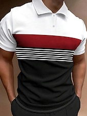 cheap Men&#039;s Classic Polo-Men&#039;s Button Up Polos Polo Shirt Casual Sports Lapel Short Sleeve Fashion Basic Color Block Button Summer Regular Fit Fire Red Black White Army Green Dark Navy Dark Gray Button Up Polos