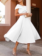 abordables Robes de cocktail-Robes de cocktail en A mariage à la plage robe élégante longueur thé sans manches épaule dénudée invité d&#039;automne tissu extensible avec fente froncée robes Derby 2025