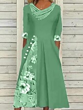 cheap Print Floral Dresses-Women&#039;s Summer Dress Print Dress Fashion Streetwear Modern Outdoor Vacation Street Loose Fit Half Sleeve V Neck Pink Blue Khaki Gray Summer Spring