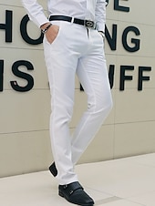 Men's Graduation Dress Pants Trousers Chino Pants Suit Pants Zipper Plain Ankle-Length Wedding Party Work Fashion Business Lake blue Black Micro-elastic3