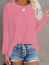 voordelige Effen t-shirt-Dames T-shirt Effen Kleur Effen Dagelijks Basic Lange mouw Ronde hals Normale tops Dagelijks Zwart Wit Blozend Roze blauw Grijs Herfst winter