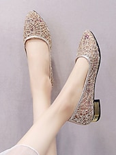 abordables Madre de la Novia/Novio-Zapatos planos de tacón bajo con encaje de malla para madre de la novia, elegantes zapatos de vestir sin cordones con punta puntiaguda para ceremonia y recepción de boda, comodidad transpirable.
