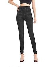 tanie Gładkie legginsy-Damskie Jeansy Spodnie Jegginsy Moda Moda miejska Pełna długość Wysoka talia Równina Kieszeń Elastyczny pas Oddychalność Na zewnątrz Wygodny Średnio elastyczny Urlop Ulica Codzienny Czarny Niebieski