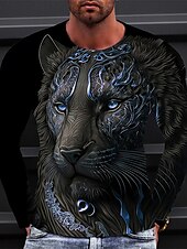 economico Magliette con stampa animale-Per uomo Pop art Animali maglietta Manica lunga maglietta Stampa 3D Girocollo Camicia Vintage Di tendenza Originale Esterno Giornaliero Sport Nero Vino Blu Primavera &amp; Autunno Abbigliamento S M L XL