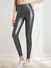 economico Pantaloni skinny da donna-Per donna Pantaloni di pelle Collant Pantaloni Di tendenza Streetwear Lunghezza intera Vita alta Liscio Vita elastica All&#039;aperto Comodo Media elasticità Strada Giornaliero Da tutti i giorni Ruggine