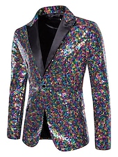 preiswerte Herrenblazer-Herren Blazer Sakko Leistung Party / Cocktail Für den Ballsaal Vintage 1980er Sommer Frühling Polyester Pailletten Feste Farbe Einreiher - 1 Knopf Blazer Silber Weiß Dunkelmarine Grün