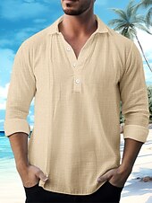 economico Vacanza-Per uomo Camicia Camicia di lino Camicia Estiva Abbigliamento da spiaggia Camicia casual Semplice Vacanza Crociera Bianco Blu Verde Cachi Manica Lunga Collo ripiegato Primavera &amp; Estate Abbigliamento