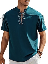 baratos Férias-Homens Camisa Social camisa de linho Camisa casual camisa de praia Tecido Férias Havaiana Preto Branco Azul Marron Manga Curta Colarinho Chinês Primavera Verão Roupa Básico