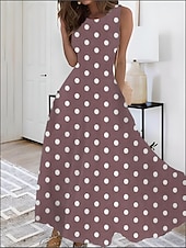 abordables Vestidos florales-Mujer Estampado Vestido vintage vestido largo vestido largo Elegante A Lunares Cuello Barco Sin Mangas Diario Cita Verano Primavera Azul Piscina Verde Oscuro