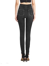 tanie Gładkie legginsy-Damskie Jeansy Spodnie Jegginsy Moda Moda miejska Pełna długość Wysoka talia Równina Kieszeń Elastyczny pas Oddychalność Na zewnątrz Wygodny Średnio elastyczny Urlop Ulica Codzienny Czarny Niebieski