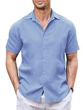 cheap Vacation-Men&#039;s Shirt Linen Shirt Guayabera Shirt Summer Shirt Beach Shirt Button Up Shirt Plain Vacation Casual White Blue Khaki Gray Short Sleeve Lapel Summer Clothing Apparel Patchwork