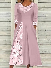 cheap Print Floral Dresses-Women&#039;s Summer Dress Print Dress Fashion Streetwear Modern Outdoor Vacation Street Loose Fit Half Sleeve V Neck Pink Blue Khaki Gray Summer Spring