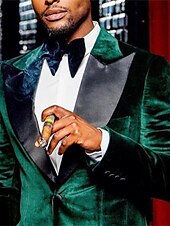 preiswerte Blazer &amp; Jacke-Herren Blazer-Jacke Smoking Modisch Brautkleider schlicht Samt Einfarbig Grün Reguläre Passform Einreiher mit zwei Knöpfen