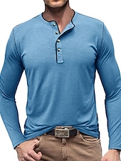 olcso Alkalmi Henley póló-Férfi Gombos póló Henley ing Tee Top Hosszú ujj Henley Nyár Sima Divat Dizájn Alap Vakáció Utca Alkalmi Fehér Sárga Piros Férfi felső póló