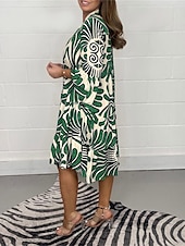 ieftine Rochii tip cămașă-Pentru femei Rochii Midi Rochie imprimata Rochie de primăvară Modă Clasic În aer liber Vacanță Zilnic Fit regulat Floral Lungime Manșon 3/4 Gât despicat Negru Albastru piscină Trifoi Vară Primăvar