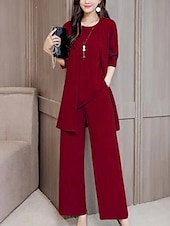 cheap Two Piece Sets-Women&#039;s Loungewear Sets 3 Pieces Pure Color Fashion Casual Comfort Street Daily Date Breathable Crew Neck Long Sleeve Pant Pocket Summer Spring
