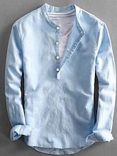 ieftine Clasic-Bărbați Cămașă cu guler bandă Cămașă popover Cămașă de vară Costum de plajă Cămașă casual Simplu Casual Zilnic Alb Albastru Închis Albastru Celest Deschis Bej Manșon Lung Guler Primavara vara