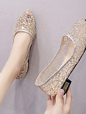 abordables Madre de la Novia/Novio-Zapatos planos de tacón bajo con encaje de malla para madre de la novia, elegantes zapatos de vestir sin cordones con punta puntiaguda para ceremonia y recepción de boda, comodidad transpirable.