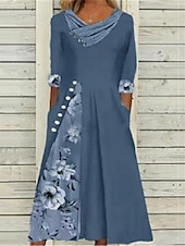 cheap Print Floral Dresses-Women&#039;s Summer Dress Print Dress Fashion Streetwear Modern Outdoor Vacation Street Loose Fit Half Sleeve V Neck Pink Blue Khaki Gray Summer Spring