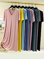 cheap Women&#039;s Nightgowns &amp; Sleepshirts-Women&#039;s Pajamas Nightgown Nightshirt Dress Pure Color Simple Casual Soft Home Daily Bed Modal Breathable V Wire Short Sleeve Summer Fall Home Outfits