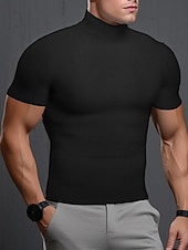 cheap Men&#039;s Casual T-shirts-Men&#039;s T Shirt Tee Top Short Sleeves Turtleneck Summer Plain Pit Strip Fashion Designer Basic Vacation Street Going out Black White Khaki Top Tee for Men
