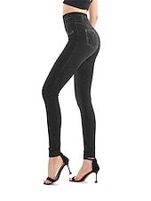 tanie Gładkie legginsy-Damskie Jeansy Spodnie Jegginsy Moda Moda miejska Pełna długość Wysoka talia Równina Kieszeń Elastyczny pas Oddychalność Na zewnątrz Wygodny Średnio elastyczny Urlop Ulica Codzienny Czarny Niebieski