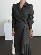 olcso Munkaruhák-Női hétköznapi ruha Maxi hosszú ruha Pliszé Napi Elegáns Divat Állógallér Hosszú ujj Fekete Barna Sárgabarack Szín