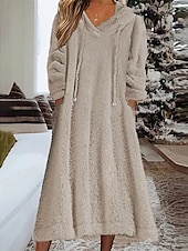 cheap Women&#039;s Nightgowns &amp; Sleepshirts-Women&#039;s Loungewear Nightshirt Dress Pure Color Casual Comfort Soft Home Daily Going out Coral Fleece Coral Velvet Warm Hoodie Long Sleeve Fall Winter Home Outfits
