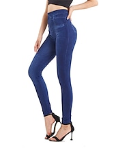 tanie Gładkie legginsy-Damskie Jeansy Spodnie Jegginsy Moda Moda miejska Pełna długość Wysoka talia Równina Kieszeń Elastyczny pas Oddychalność Na zewnątrz Wygodny Średnio elastyczny Urlop Ulica Codzienny Czarny Niebieski
